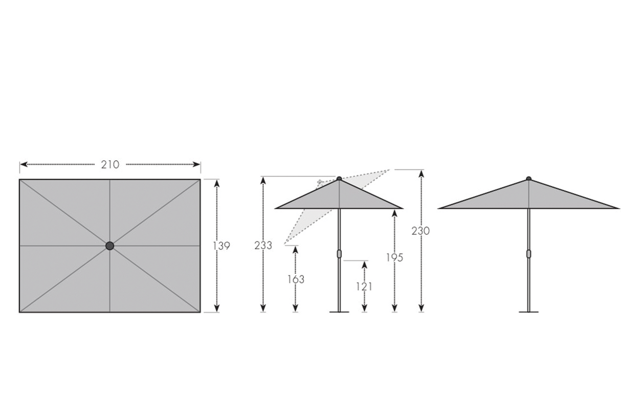Active parasoll med auto tilt 210 x 140 cm