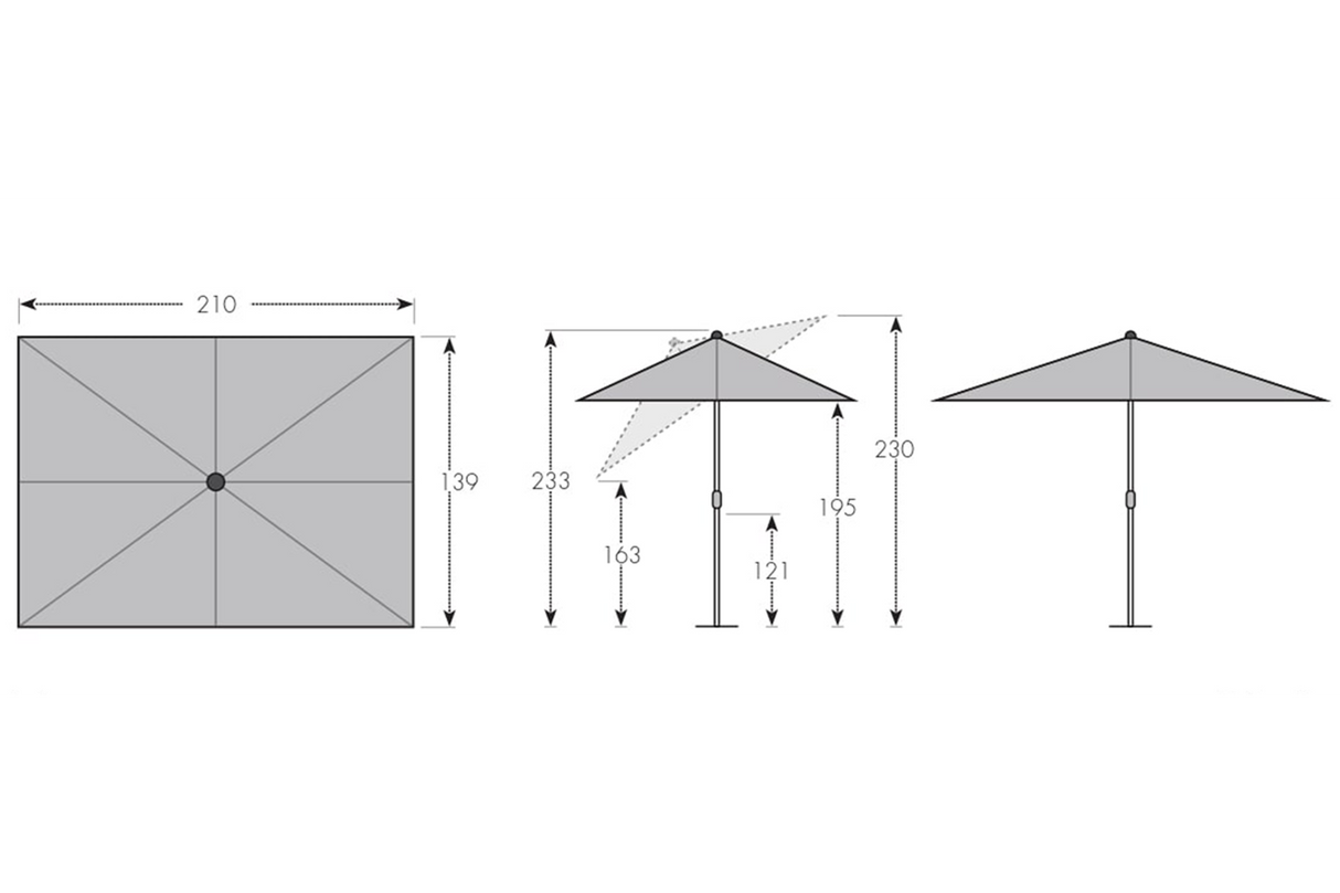 Alu wood ultra parasoll med tilt 210 x 140 cm