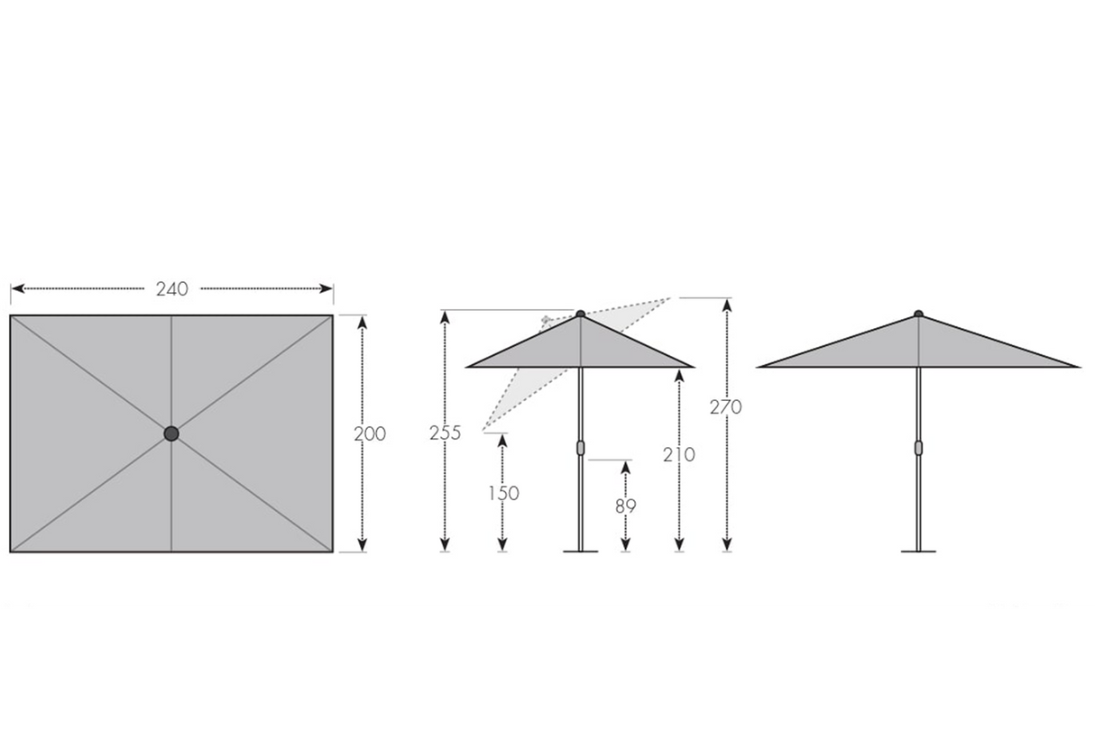 Basic lift neo parasoll med tilt 250 x 200 cm
