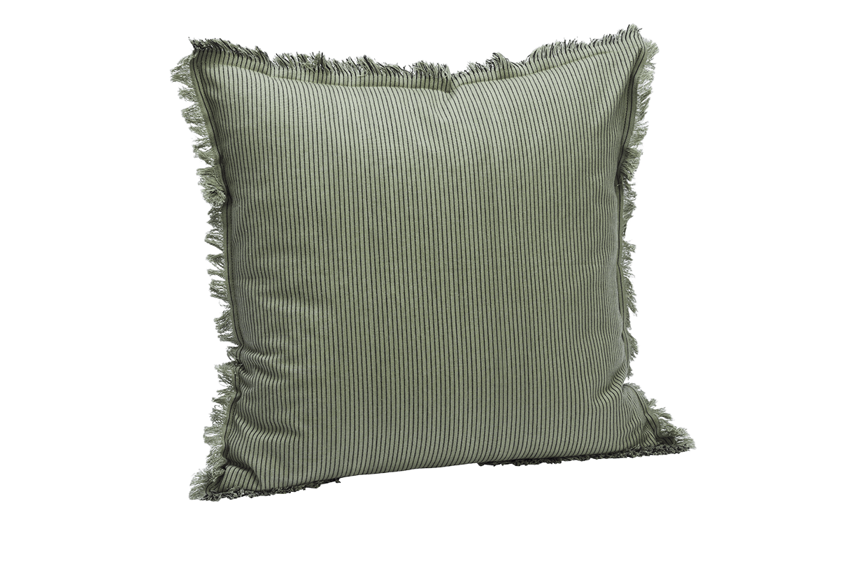 Kritstrecksrandig kuddfodral med fransar 50 x 50 cm
