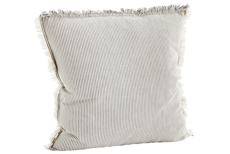 Kritstrecksrandig kuddfodral med fransar 50 x 50 cm