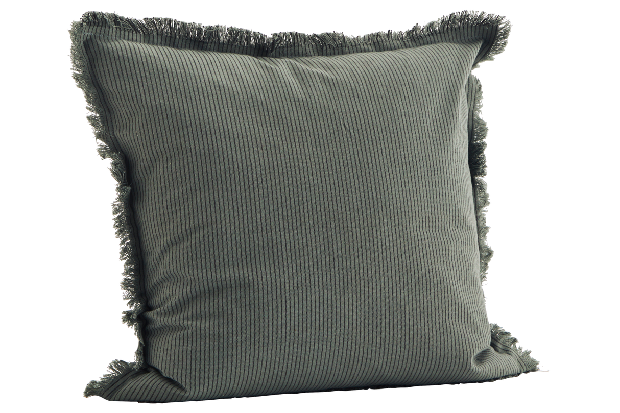 Kritstrecksrandig kuddfodral med fransar 50 x 50 cm