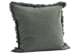Kritstrecksrandig kuddfodral med fransar 50 x 50 cm