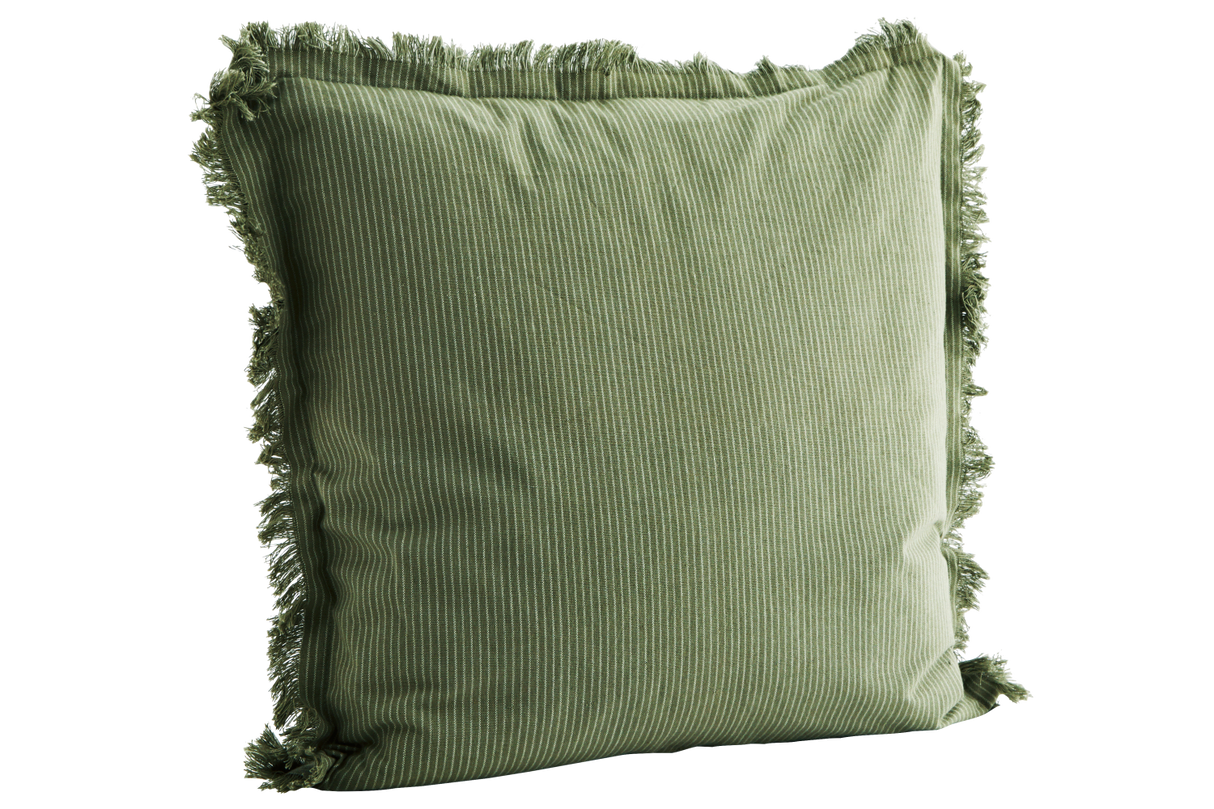 Kritstrecksrandig kuddfodral med fransar 50 x 50 cm