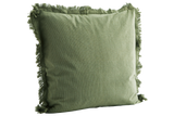 Kritstrecksrandig kuddfodral med fransar 50 x 50 cm