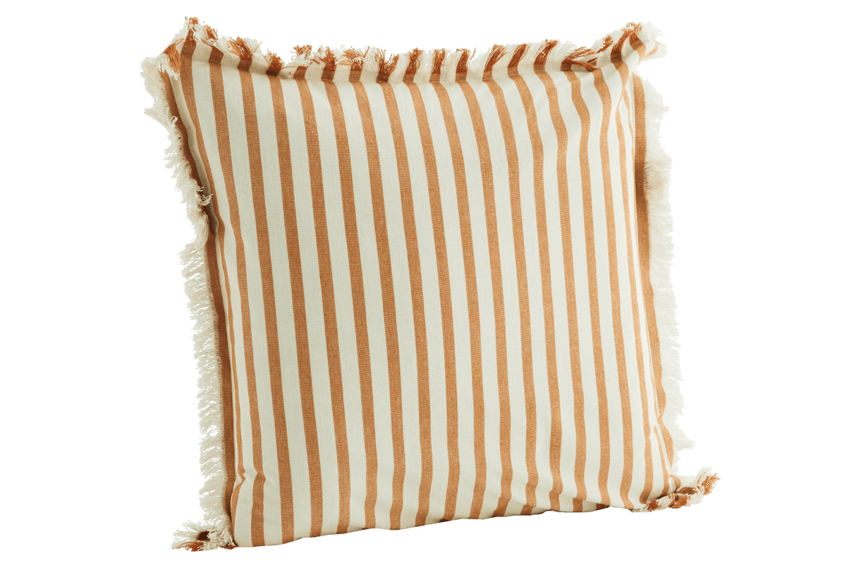Randig kuddfodral med fransar honey 50 x 50 cm